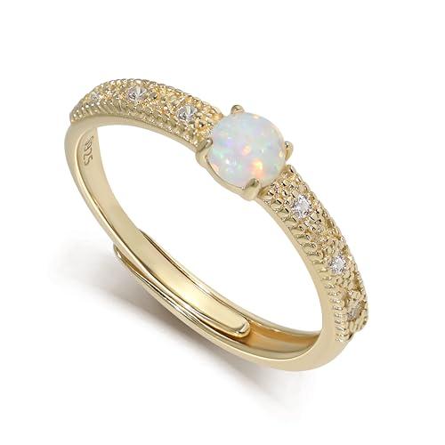 Meissa Anelli donna Opale Anello antistress con pietra natale Anelli regolabile in argento 925 Anelli a fascia Misura regolabile da 9 a 16,5 gioielli donna idee Regalo
