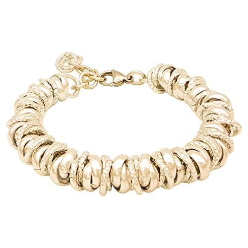 ParticolarModa Bracciale Donna regolabile nodini anellini lucido diamantato acciaio alluminio morbido 12 mm (Regolabile da 17 a 20 cm (x polso 13-15), Dorato)