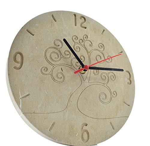 OROLOGIO FILO MURO DA PARETE in Pietra Leccese con ALBERO DELLA VITA inciso diametro 240 mod.ORPL001 dedica sul retro