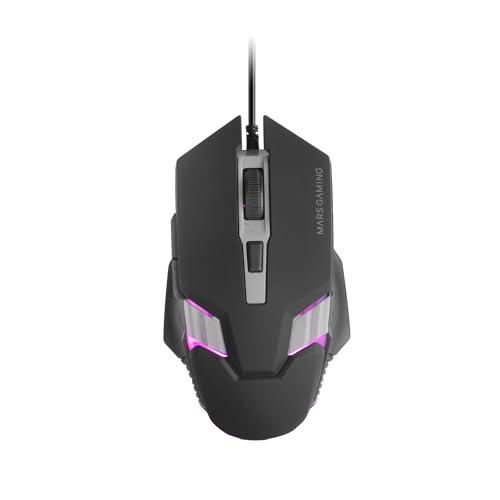 MARSGAMING MM024, Mouse Gaming RGB, Sensore Ottico 4000 DPI, Switch Meccanici Huano, RGB Flow, Regolazione On-the-fly 1200/2400 / 3200/4000 DPI, Compatibilità Multipiattaforma, Nero