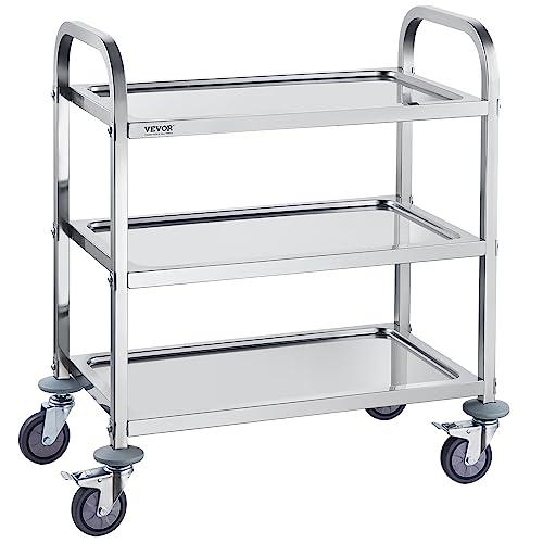 VEVOR Carrello da Laboratorio in Acciaio Inox 3 Ripiani Capacità Carico Totale Massima 181kg, Carrello Sanitario in Acciaio Inox 201 740 x 396 x 860 mm, Carrello per Medicazione da Laboratorio 3 Piani