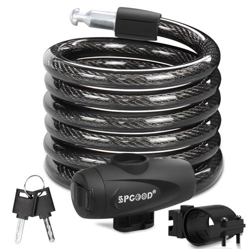SPGOOD Lucchetto Antifurto Catena Bici 120cm/12mm, Livello di Sicurezza Molto Alto, Serratura Cavo Spirale con 2 Chiavi, per Triciclo, Moto, Scooter, Carriera(Nero)