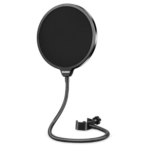 Pop Filter,Aokeo Microfono Filtro Antipop con Double Layer Schermo,Braccio Flessibile Stabilizzatore a Collo D'oca, Per Blue Yeti,Nano,Snowball ice,QuadCast s,SoloCas