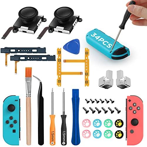 GeeRic 34PCS Riparazione Kit Compatibile per Nintendo Switch Joycon, Controller Accessori Ricambio Professionale Sostituzione Strumenti di Riparazione Analogico Joystick Compatibile per Switch Joycon