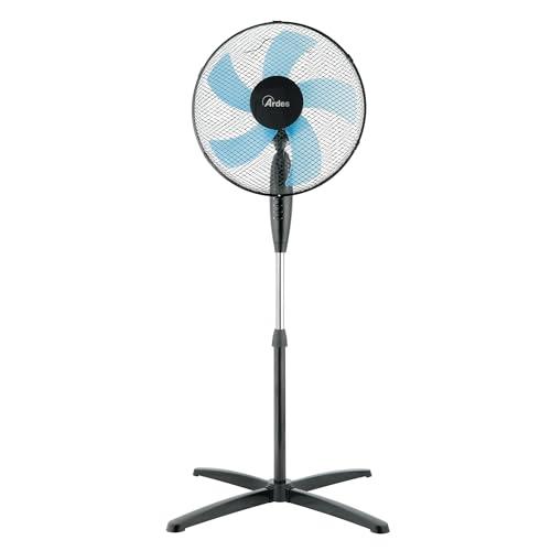 Ardes - AR5ST40PN Ventilatore a Piantana STEELO 40N 5 Pale - Ventilatore Base 40 cm Oscillante con Inclinazione Regolabile - Ventilatore a Piantana Silenzioso 3 Velocità