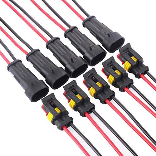 GTIWUNG 5 Kit 2 Pin Auto Impermeabile Connettore, Connettori Elettrici per Presa, Auto Electrical Connector Spina con Filo, Isolato e Sigillato