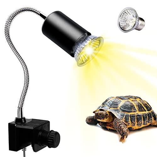 PewinGo Lampada uvb Tartarughe, Lampada Rettile e Anfibio con 50W Lampadina UVA UVB a Punto Basking e Morsetto Girevole a 360 °Adatto per Tartaruga, Serpente, Lucertola, Cacatua, Camaleonte ECC