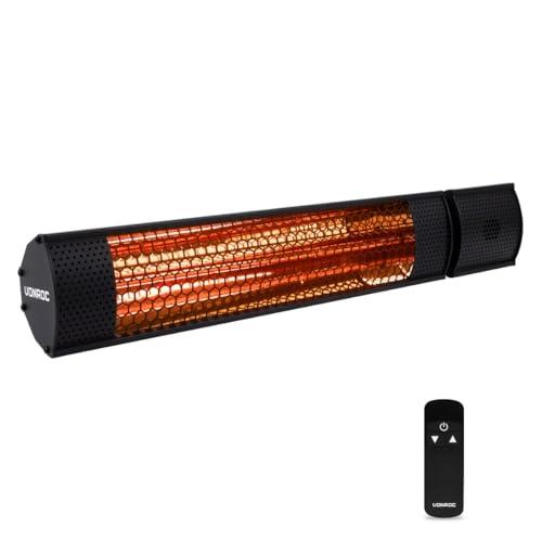 VONROC Stufa riscaldante a infrarossi 2000W da esterno. 2 livelli di calore. Per parete e soffitto. Con elemento anabbagliante. Incl. Telecomando. Nero