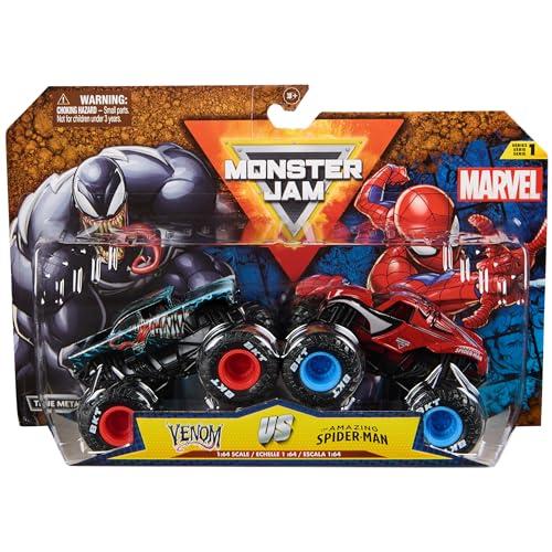 Monster Jam, Marvel Official Venom Vs. The Amazing Spider-Man Monster Truck pressofuso, scala 1:64, giocattoli per bambini per ragazzi e ragazze dai 3 anni in su