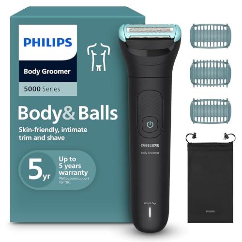 Philips Bodygroom Serie 5000 - Rifinitore per uomo con Sistema a tripla protezione, Rifinitura e rasatura intima, Impermeabile al 100%, 100 minuti di autonomia, Modello BG5470/15