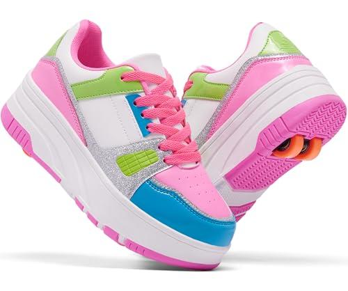 Bambini Ragazze Scarpe con Ruote Pattini Bambini Pattini Scarpe con 4 Ruote Rimovibili, Confortevole Scarpe Sportive All'aperto per Bambini, 34 EU