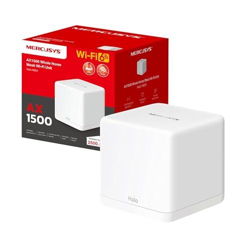 Mercusys TP-Link Router Mesh WiFi 6 AX1500Mbps, 3 Porte Gigabit WAN/LAN, Controllo Parental, WiFi Mesh Router e AP, Connetti fino a 100 Dispositivi, Copertura fino a 230m², Halo H60X(1-pack)