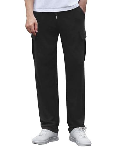 Crewhpo Pantaloni Tuta Uomo Larghi Pantaloni Sportivi con 4 Tasche Pantaloni Jogging in Cotone Pantalone Gamba Dritta Comodi Pantaloni Leggeri per Running Fitness Nero 3XL