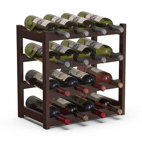 BAKAJI Cantinetta Portavino in Legno Bambù con 16 Scomparti per Vino Champagne, Portabottiglie da Terra, Cantina per Angolo Bar, Salotto, Cucina, Bistrot, Ristorante, 43.5 x 25 x 43 cm (Noce)