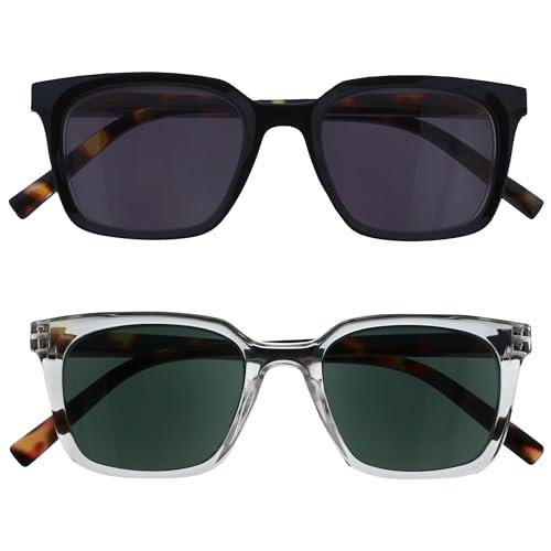 OPULIZE KOI Set di 2 Occhiali Da Lettura Con Lenti Da Sole - Lenti Colorate UV400 - Nero-Trasparente - Unisex - Cerniere a Molla - SS50-1C - +2.00