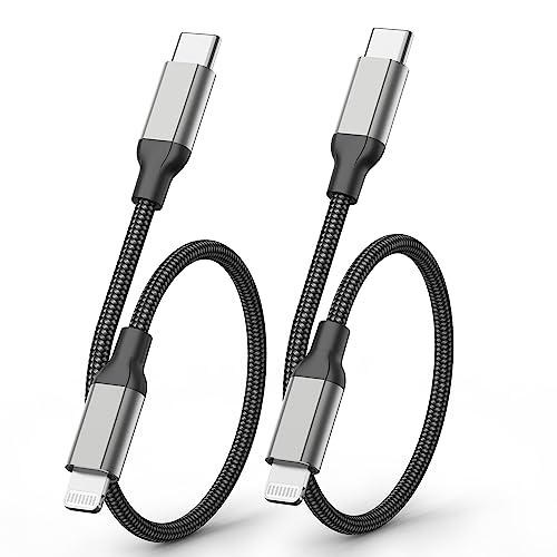Acecene Cavo USB C a Lightning [30 cm, 2 pezzi], certificato MFi, cavo di ricarica corto in nylon intrecciato per iPhone 14, 13, 12, 11, Mini Pro Max X XS XR 8, 7, 6 Plus SE iPad, nero
