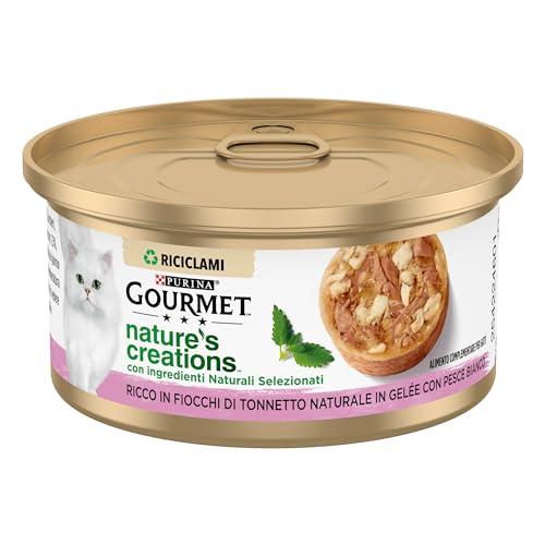 GOURMET NATURE'S CREATIONS Cibo Umido per Gatti Adulti Fiocchi di Tonnetto Naturale e Pesce Bianco in Gelée 24 lattine da 70g