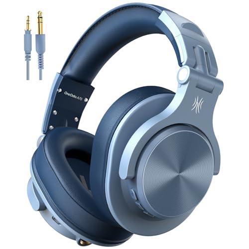 OneOdio A70 Cuffie Bluetooth Over Ear, Cuffie Cablate e Wireless Cuffie Stereo con Microfono, 72 Ore di Riproduzione, CVC 8.0, Jack 3,5 e 6,35 mm, Pieghevole/per DJ/Chitarra/Cellulare/PC (Blu)