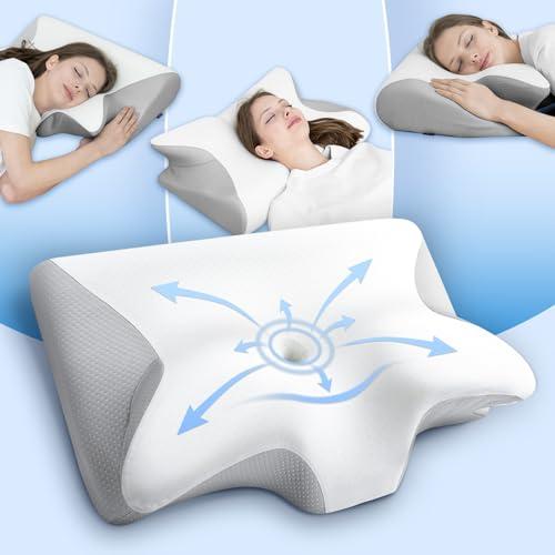 HOMCA Cuscino cervicale per alleviare il dolore al collo, cuscino ergonomico 2 in 1 per dormire, cuscino ortopedico in memory foam, per chi dorme sul fianco, sulla schiena e sullo stomaco, con federa
