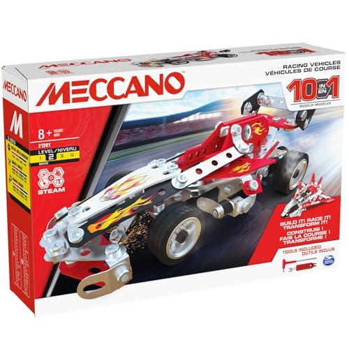 BANDAI - Meccano Veicoli da corsa 10 in 1 - Kit di Costruzione 10 Modelli - 225 pezzi, attrezzi, istruzioni - Kit Attività auto, aerei, barche - Giocattolo Bambini 8+ - APM20104
