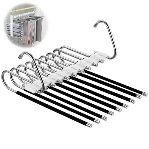 Loputon Grucce Pantaloni, 2 Pezzi Grucce Appendiabiti Pantaloni Salvaspazio in Acciaio Inox Antiscivolo Multifunzione Appendini Per Pantaloni Sciarpe, Jeans, Vestiti - Nero con 14 Appendini
