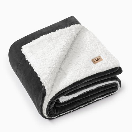 UGG Nita, Coperta morbida reversibile in peluche per divano o letto, comoda, calda e soffice, per soggiorno o camera da letto, lavabile, 127 x 178 cm, grigio antracite