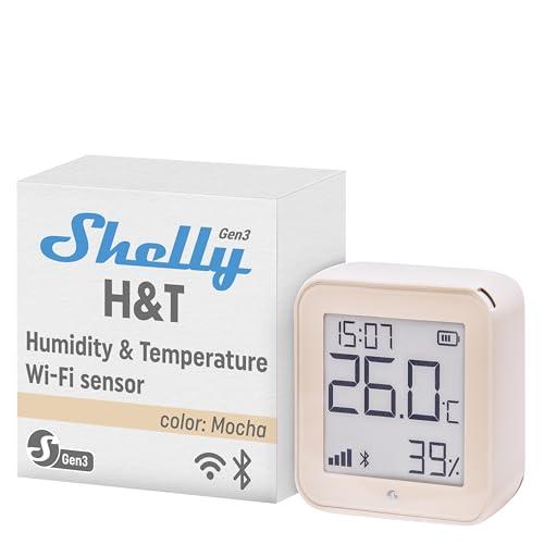 Shelly H&T Gen3 Moka, Sensore Smart Wi-Fi di Temperatura e Umidità, Controllo e Monitoraggio da Remoto, Scene Intelligenti Termometro e Igrometro, Nessun Hub Richiesto, Alexa & Google Home