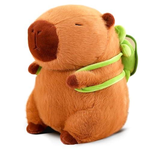 Peluche Capybara Bambola, 23cm Capibara Peluche con Zaino Tartaruga Giocattolo, Marrone Pupazzo Decorazioni Regalo per Bambini Adulti e Fans 1