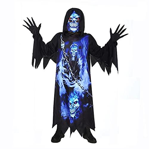 Sincere Party Il costume da Triste Mietitore Grim Reaper per bambini,Fantasma dell'oscurità,Veste nera spettrale con guanti spettrali,Maschera stampata 8-10 anni.