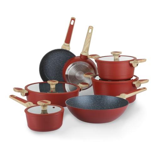 KASANOVA Batteria Corredo 2.0, pentole 11 pezzi, set pentole e padelle antiaderente, compatibile con tutti i piani cottura (Rosso)