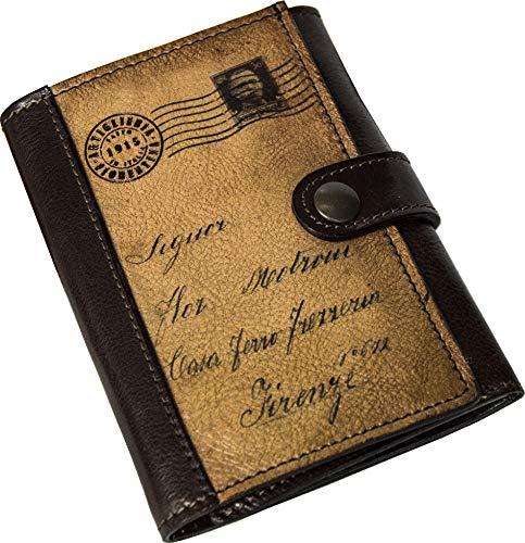 Artiglieria Fiorentina – Mod. VASARI – Portafoglio Verticale Uomo con Portamonete in Vera Pelle Conciata al Vegetale Marrone e Testa di Moro Rifinito a Mano - Made in Italy