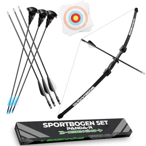 Bogenkönig Arco e freccia per bambini, set di arco sportivo con 6 frecce (3 frecce nere con punta in metallo e 3 frecce blu con ventosa), 6 x carta target, ideale per bambini e ragazzi dai 7 anni in