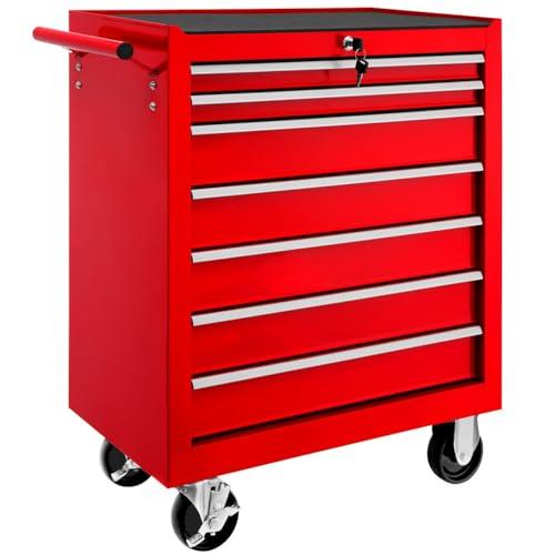 tectake® Carrello Portautensili, Carrello, Porta Attrezzi Officina con Ruote, 7 Cassetti, Carrello Porta Attrezzi, Attrezzatura Officina, Attrezzi da Lavoro - Rosso