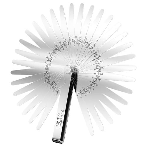 Rseuphiee 32 Lame Spessimetro, Spessimetro a Lamelle in Acciaio Inox, Metrico e Imperiale Spessimetri Professionale, Pieghevole Misurazione per misurare la Larghezza Lo Spessore della Fessura