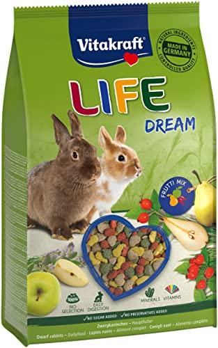 Vitakraft Life Dream, alimento completo per conigli nani, con pera, con mela, con bacche di rosa canina, a sostegno della digestione e del consumo dei denti, senza zuccheri aggiunti (1x 1,8kg)
