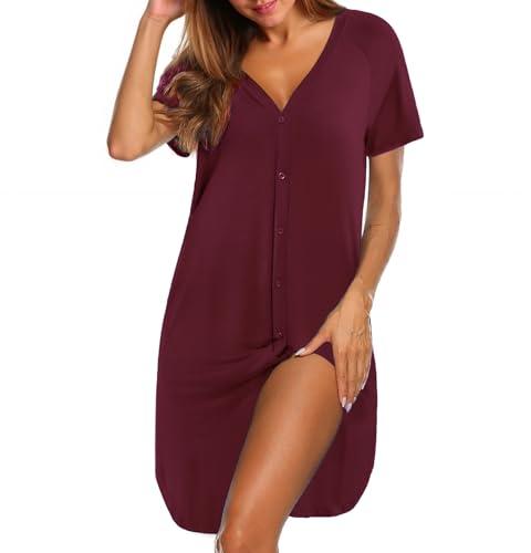 iClosam Camicia da Notte Donna Premaman Cotone Camicia da Notte Parto Ospedale con Bottoni Pigiama Donna maternità Manica Corta Sciolto Confortevole