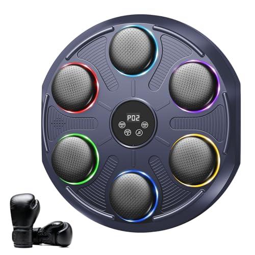 Macchina da Boxe Musicale, Extra Large Professionale a Parete con LED Dinamico et Guantone, Bluetooth Smart, Musica Elettronica a 12 Velocità, per Adulti e Bambini, Interni e Palestre, Blu Intenso