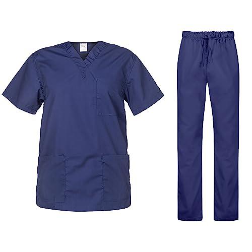 B-well Cesare Uniforme Sanitaria Donna e Uomo Unisex Set con Camice e Pantalone, Blu Marino XS