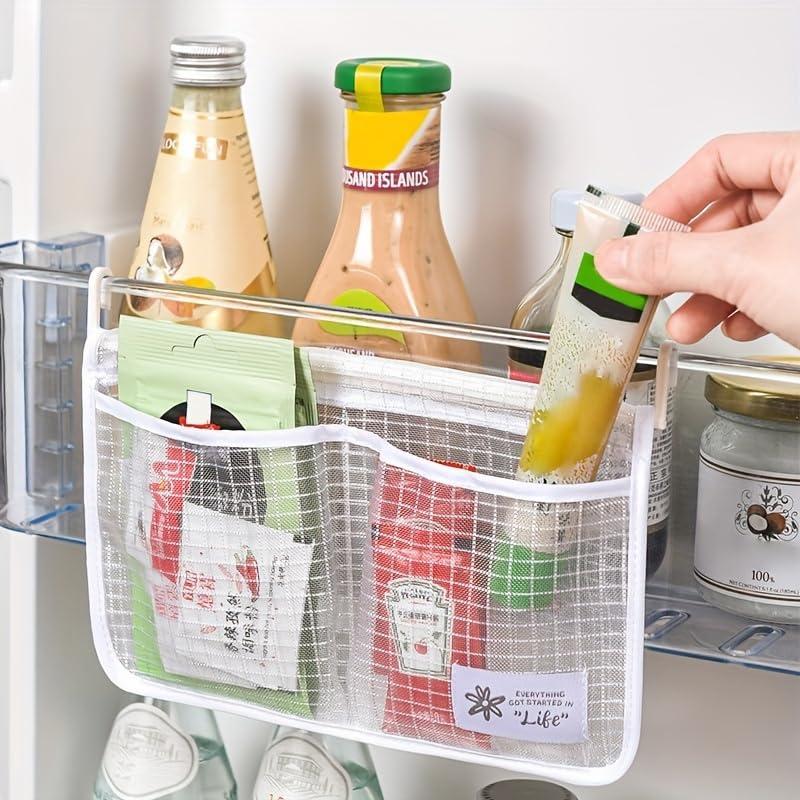 Set di organizer per porta del frigorifero, borsa a rete da appendere per cucina, borsa per ordinare oggetti domestici, solo per piccoli oggetti e contenitori