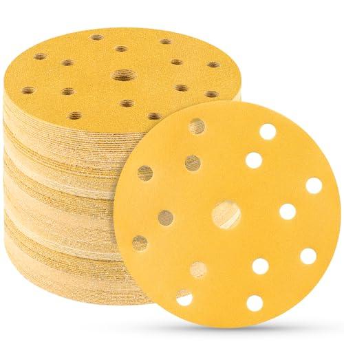 STEBRUAM 50 pezzi Dischi Abrasivi 150mm,120 Grana 15 fori set Fori Rotondi Carta Vetro 150 mm per Orbitale Levigatrice Giraffa per Legno,Metallo