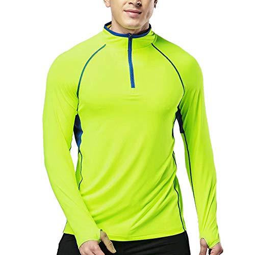 Muscle Alive Fitness Uomo Trimestre Cerniera Lampo in Esecuzione Attivo Magliette Allenarsi Lungo Manica Maglia con Pollice Fori Giallo L