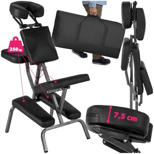 TecTake® Sedia da Massaggi Portatile, Poltrona Fisioterapia con Telaio in Metallo Stabile, Imbottitura Spessa, 80x50x105 cm, Peso 10,5 kg, Inclusa Borsa per Trasporto - Nero