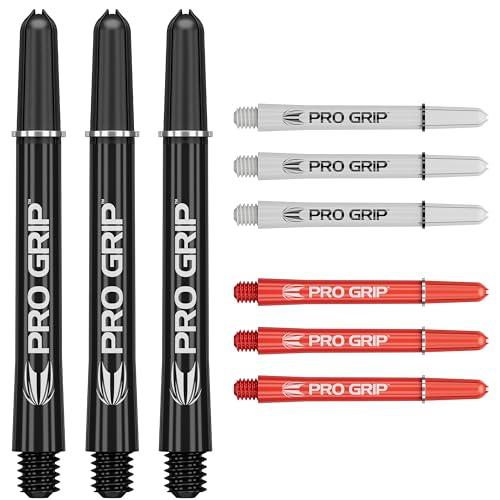 Target Darts PRO Grip Shafts - Set di 9 | 3 Colori, Nero/Bianco/Rosso | Medio, 48mm | steli per Freccette, Accessori per Freccette Professionali, Multipack di steli 2BA con Anelli