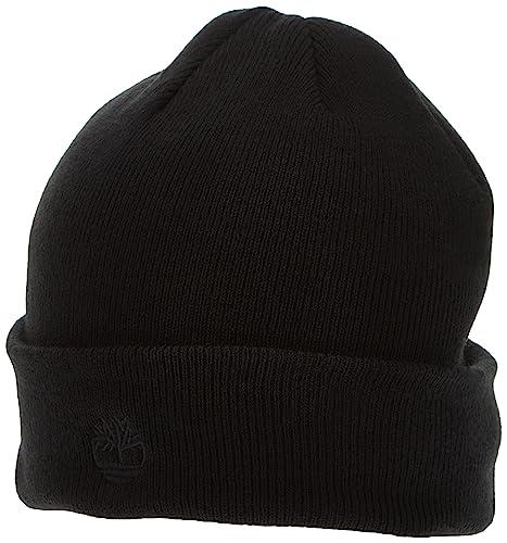 Timberland Men's Cuffed Beanie with Embroidered Logo, Black, One Size