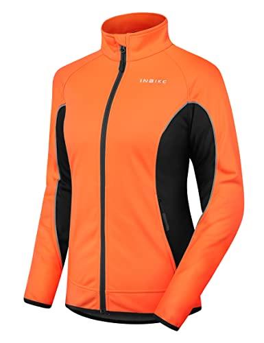INBIKE Giacca Softshell Donna, Giacca Ciclismo Donna, Giacca Trekking Invernale Antivento Idrorepellente Riflettente Traspirante Termica per Bici Montagna Corsa(Arancione,XS)