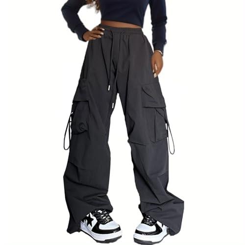 Xinor Y2K Pantaloni Cargo Donna Blu da Lavoro Baggy Larghi Vita Alta Wide Leg Parachute Pants con Tasche Streetwear