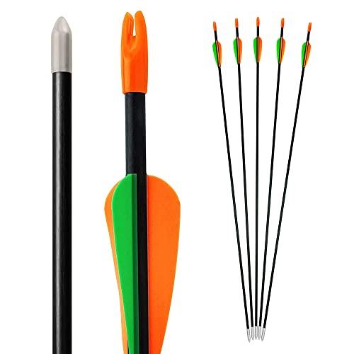 Bogenkönig - Punta Affilata Set di 5 Frecce per Arco per Bambini - in Fibra di Vetro con Punta di Metallo, per l'Arco da 28 Pollici - Qualità Superiore, Perfetto per Principianti