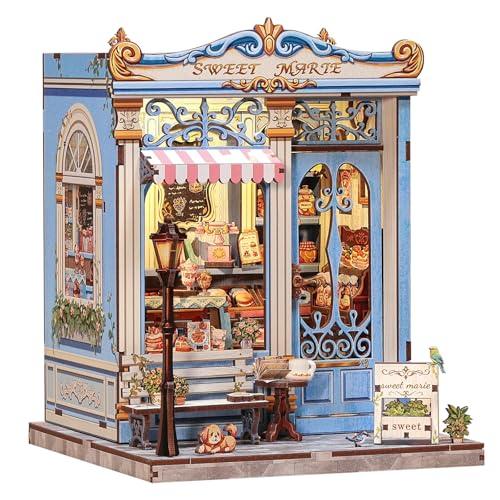 CUTEBEE Book Nook Kit - Casa in miniatura fai da te negozio di dolci francesi con luce LED, puzzle in legno 3D,decorazione per libreria, regalo da collezione per adulti (Sweet Marie)