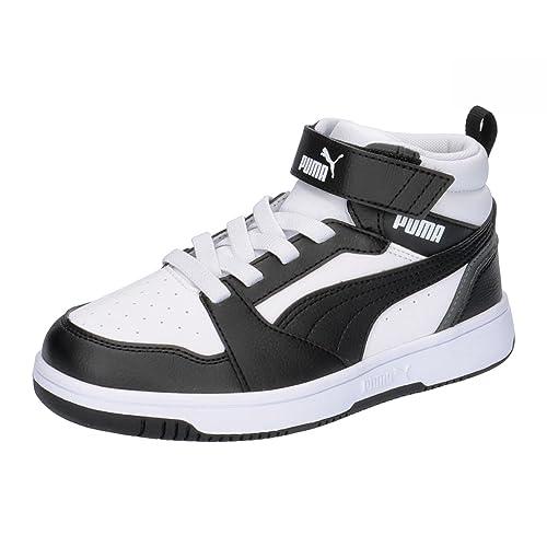 PUMA Puma Rebound V6 Mid Ac+ Ps, Scarpe da ginnastica Unisex - Bambini e ragazzi, Puma White Puma Black Shadow Gray, 32 EU