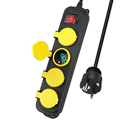 EXTRASTAR Multipresa per esterno Ciabatta multipresa impermeabile con 4 prese da estern,Cavo 1.5 m con Spina Italiana 16A.